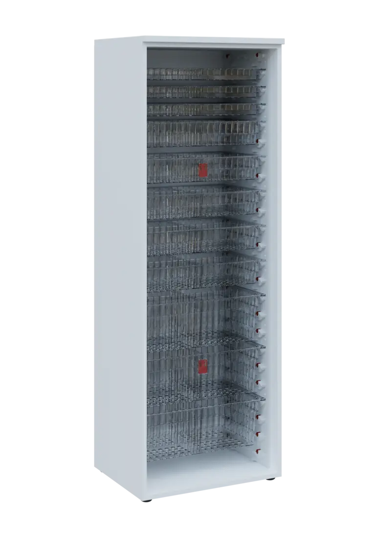 EUROMEDICA O - 66 TRANSPARENT skříň léková boxová, otevřená, 1950x660x535, korpus bílý